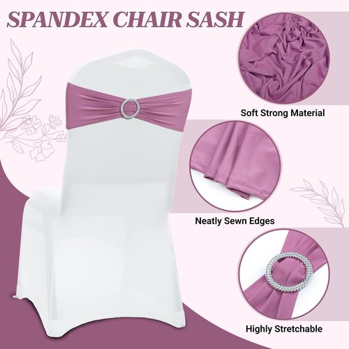 MDS Premium Spandex Chair Sashes - Stretchy Bow Covers with Buckle Slider | 100 Pack - Dusty Pink