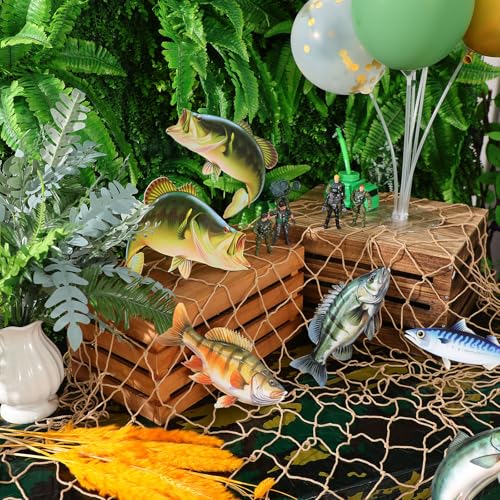Fishing Party Decorations Set with Large Net and 10 Fish Cardboard Cutouts