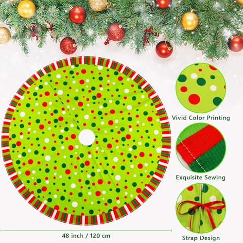 48-Inch Velvet Christmas Tree Skirt with Polka Dots & Striped Trim