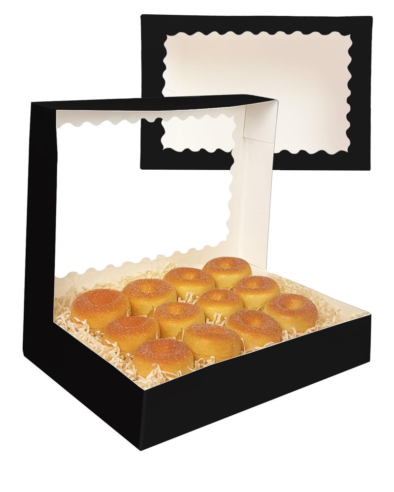 qiqee Auto-pop Up Deep Blue Cookie Box with Window 14x10x2.5 inch 24Pcs Bakery Pastry Macaron Bakery Box For Packaging