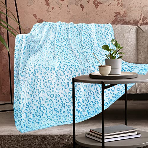 Blue Leopard Print Queen Throw Blanket 90x90 in by ZHIKU