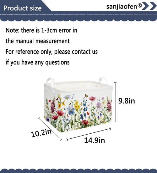 Sanjiaofen Rectangular Kids Baskets,Flower Basket.Cute Bins for Girls, Butterfly Basket with Handles.Books Basket,Gifts Bin. (Flower cluster)