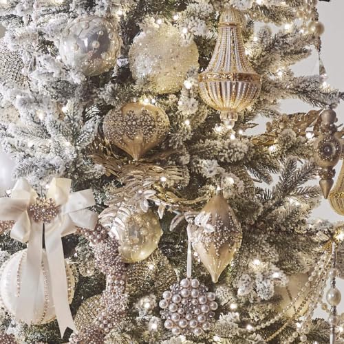Raz Imports 4-Inch Beaded Ornament Set of 3 - Light Brown Christmas Ornaments