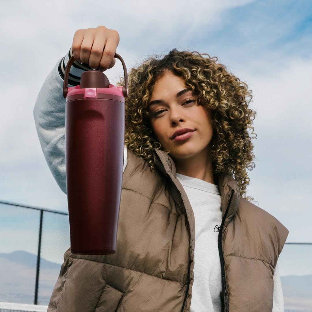 Owala FreeSip Sway Insulated Water Bottle - 30oz Stainless Steel, Two-Way Spout & Built-In Straw, Black Cherry