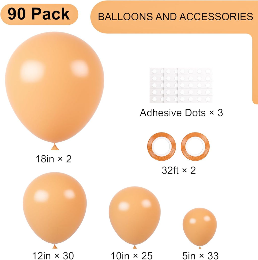 Voircoloria Peach Balloon Garland Kit - 90-Pack in 5/10/12/18 Inch Sizes for Weddings, Birthdays & Baby Showers