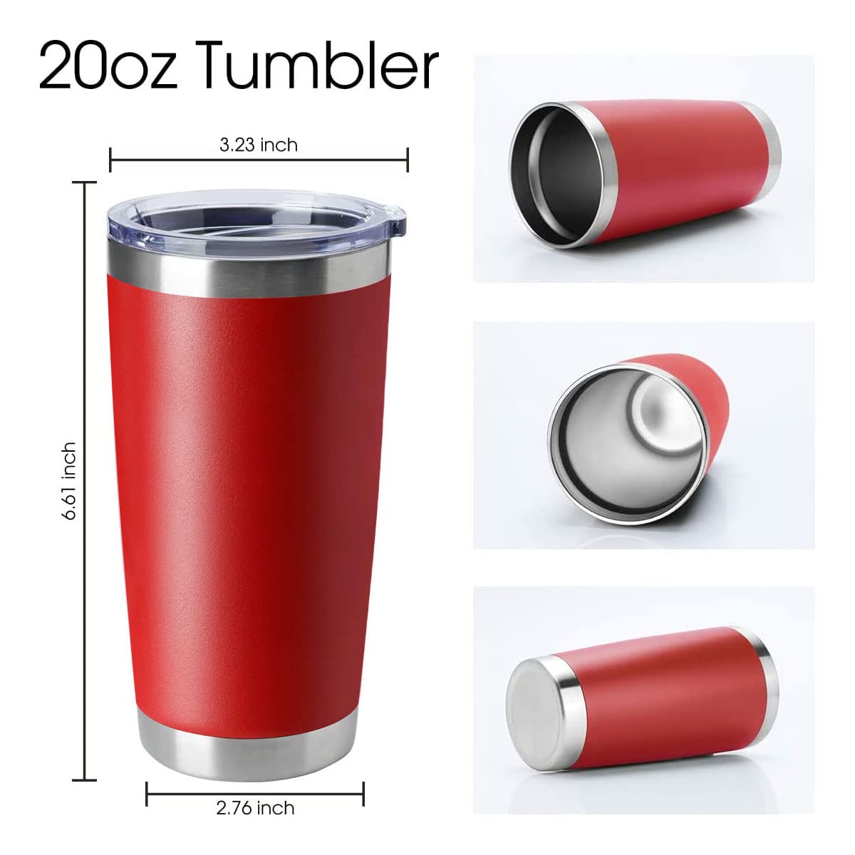 HASLE OUTFITTERS 20oz Tumblers Stainless Steel Mugs with Lid Double Wall Vacuum Insulated Coffee Cups for Cold & Hot Drinks (20oz-Red, 8 Pack)