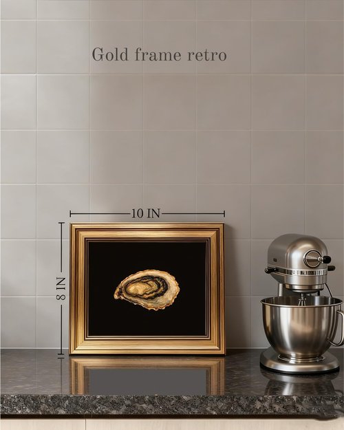 Gold Framed Wall Art | Vintage Kitchen Canvas Prints - Coastal Oyster Paintings 8x10in