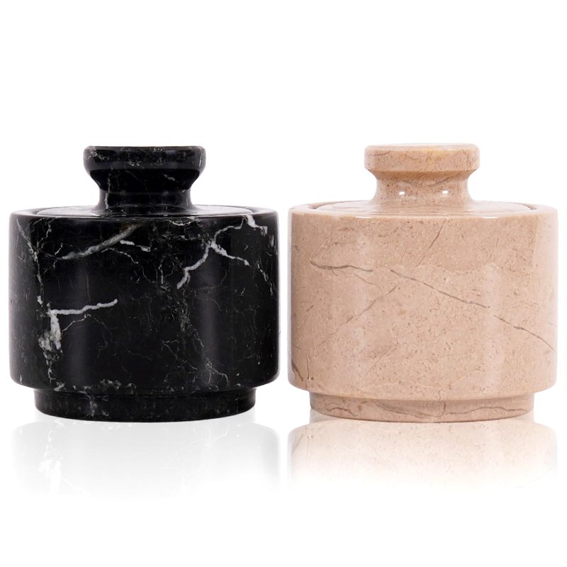 MARBLOUS KRAFTS Marble Salt Cellar with Lid 3" Inch Black & Oceanic Sugar Dispenser Home Décor Ideal Sugar & Salt Containers For Kitchen Storage