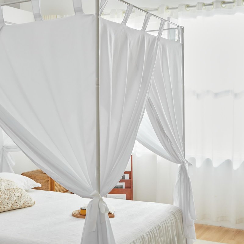 AIKASY White Canopy Bed Curtains with Top Ties and Tie Backs for Bedroom Decoration - Queen Size Bed Curtains with Windproof and Lightproof Features