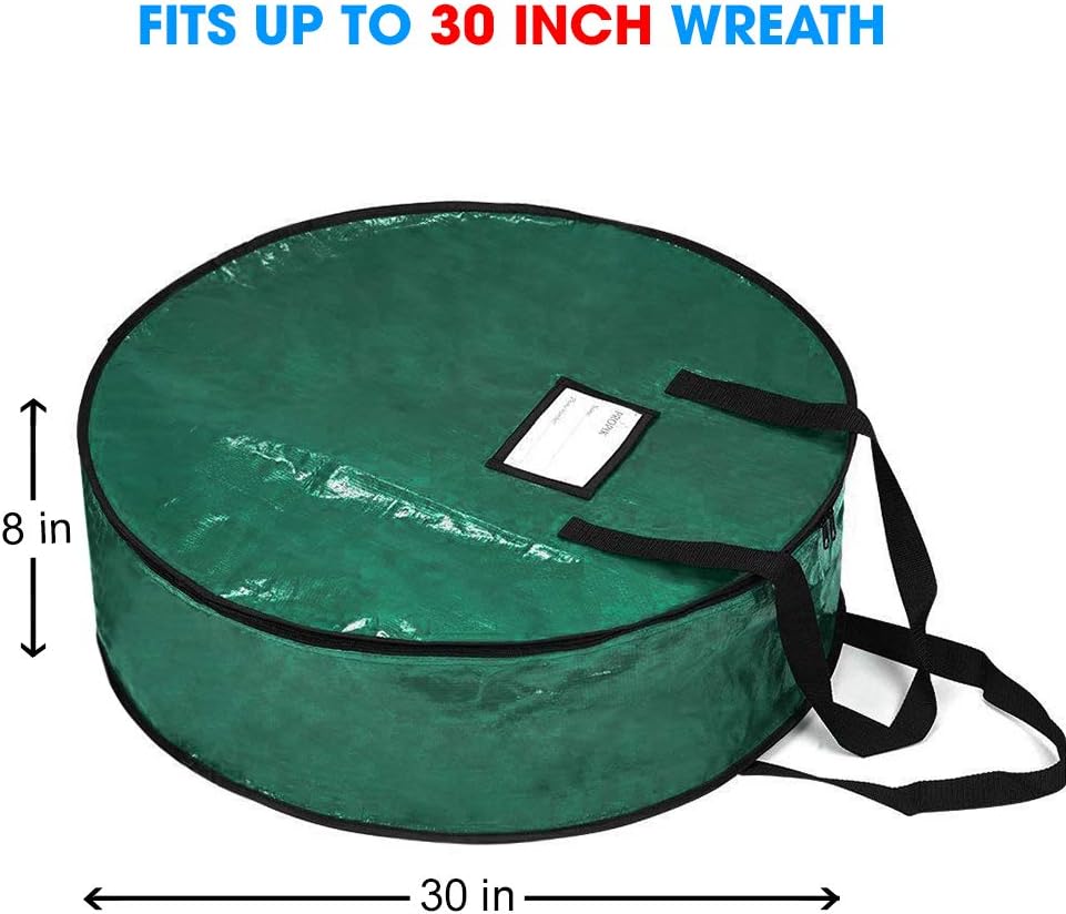 ProPik Christmas Wreath Storage Bag - Heavy-Duty Tear Resistant Container with Handles | 30” X 8” (Green)