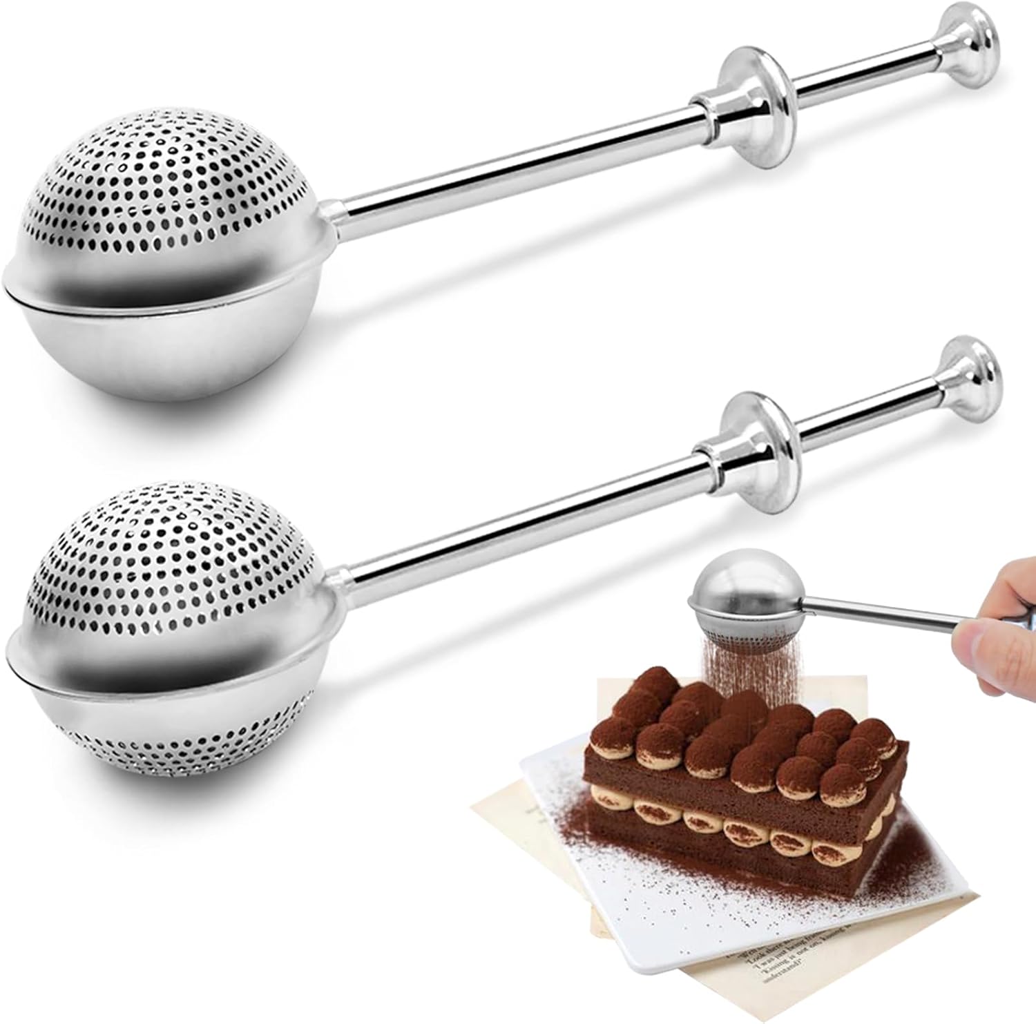 SENHAI 2 PCS Stainless Steel Flour Sifter - Perfect for Baking & Dusting Sugar, Spices, Tea
