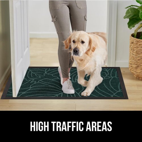 GORILLA GRIP Waterproof All-Season WeatherMAX Doormat - 34x58 Natural Rubber, Stain & Fade Resistant, Easy Clean Green Palm