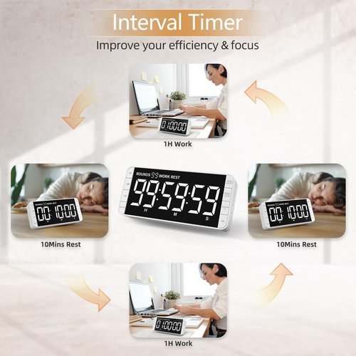 MeesMeek Rechargeable Kitchen Timer - 7.8" Extra Large Display, Magnetic LED, 5 Alarms, 99H Countdown/Countup for Cooking, Classroom, Home Gym