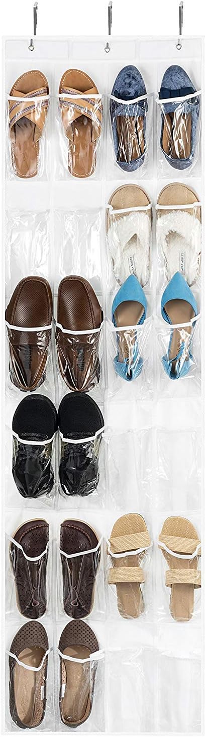 ZOBER Over The Door Shoe Organizer - 24 Pocket Hanging Rack for Shoes, Towels & Toys | Space-Saving Storage Solution