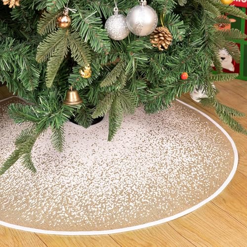 MACTING 23-Inch Christmas Tree Skirt Snowflake Burlap with Glitter - Small 23" Tree Mat