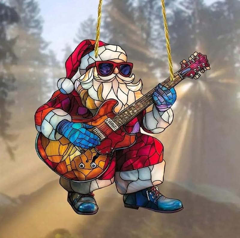 Funny Santa Ornament - Rockin' Santa Playing Guitar, Naughty Christmas Decor
