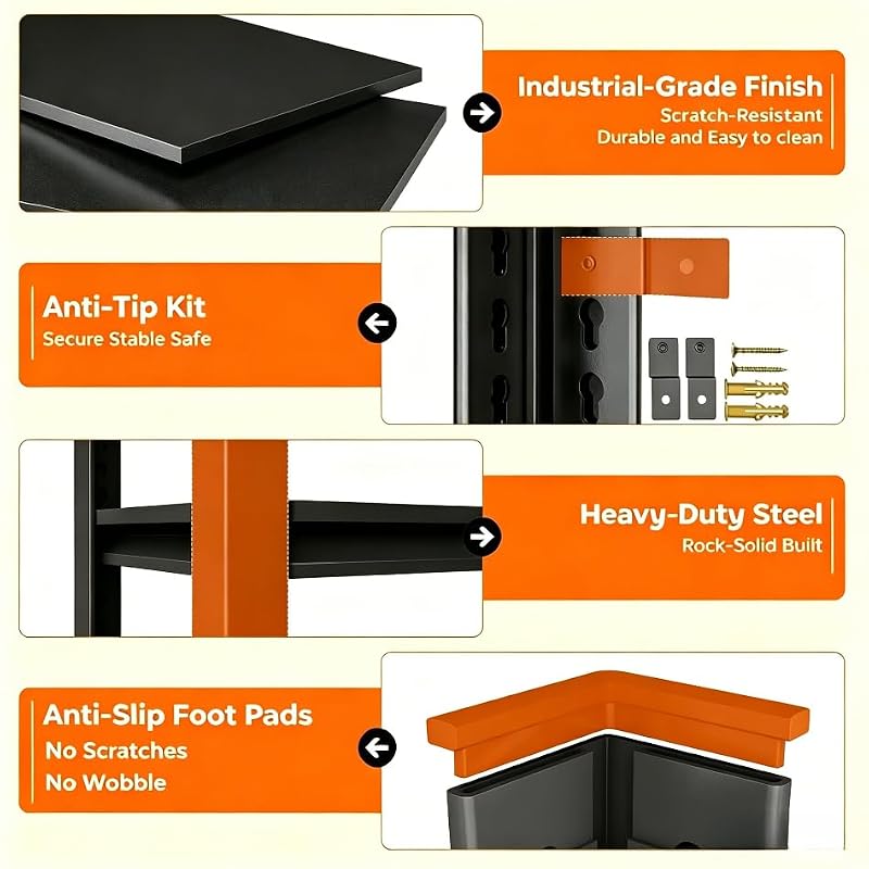5-Tier Heavy Duty Kitchen Storage Shelving Unit, 72-Inch Adjustable Metal Rack