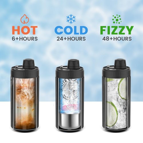 MAXSO 5-in-1 Insulated Can Cooler Fizz Soda Lid Drink Cover for 12oz & 16oz Regular, Slim Skinny Can, Beer Bottle & As Thermal Bottle, Vacuum Insulator Carbonated Cold Beverage Holder - Black