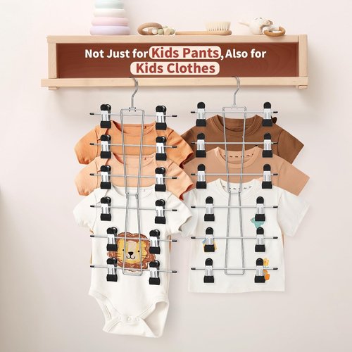 DOIOWN 6-Tier Baby Hangers with Clips - Space-Saving Adjustable Stainless Steel Hangers for Kids' Clothes