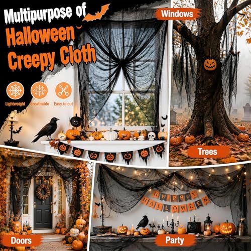 Cyantor 5Pcs Halloween Creepy Cloth Black 30x72 Inch Spooky Fabric