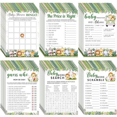 Safari Animal Baby Shower Games Set - 302 Pieces, 6 Woodland Theme Activities
