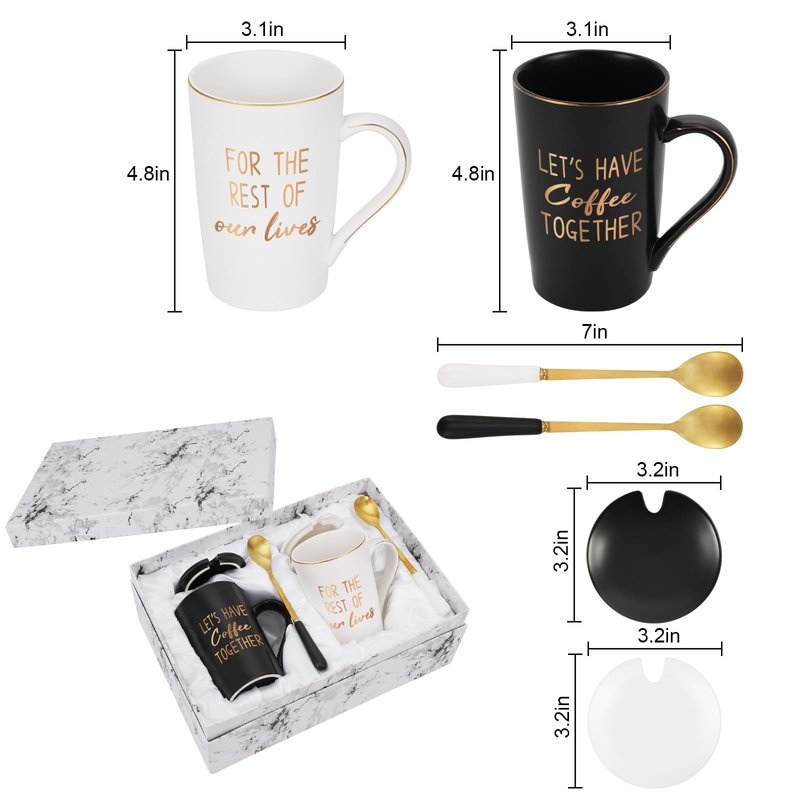 YHRJWN - Engagement Gift, Anniversary Wedding Gifts for Couples, Let's Have Coffee Together Mug Set, Couples Gifts for Birthday Christmas, Mr Mrs Him Her Gifts, 14 Oz with Gift Box