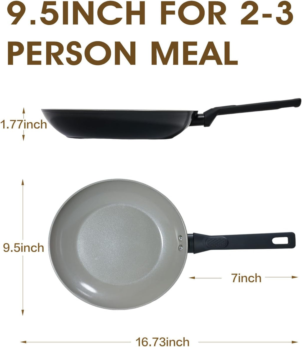 Skiennix 9.5 Inch Nonstick Frying Pan - Healthy Ceramic Coating | PTFE PFOA PFOS Free, Black