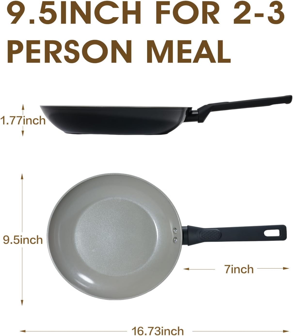 Skiennix 9.5 Inch Nonstick Frying Pan - Healthy Ceramic Coating | PTFE PFOA PFOS Free, Black