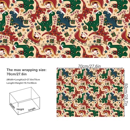 Dinosaur Christmas Wrapping Paper 8 Sheets 28 x 20 in - Dinasour Xmas Variation