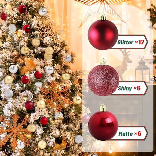 24-Pack 2.5-Inch Red Christmas Ball Ornaments - Matte, Glitter & Shiny