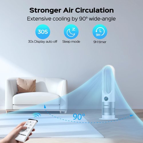 Bladeless Fan - 26" Tower Fan with Remote | 8 Speeds, 90° Oscillation & 9-Hour Timer
