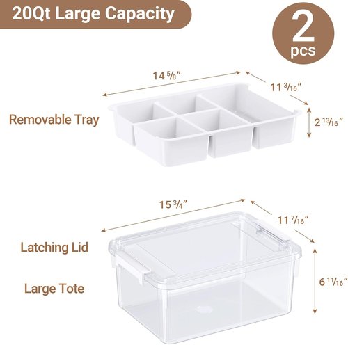 40Qt Clear Plastic Storage Bins by [Brand Name] - Stackable Organizers with Lids & Dividers | 2-Pack for Home & Car Organization