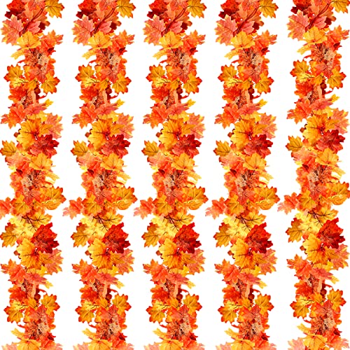 Artificial Maple Leaf Fall Garland - 5 Pack 5.9ft Autumn Hanging Decor