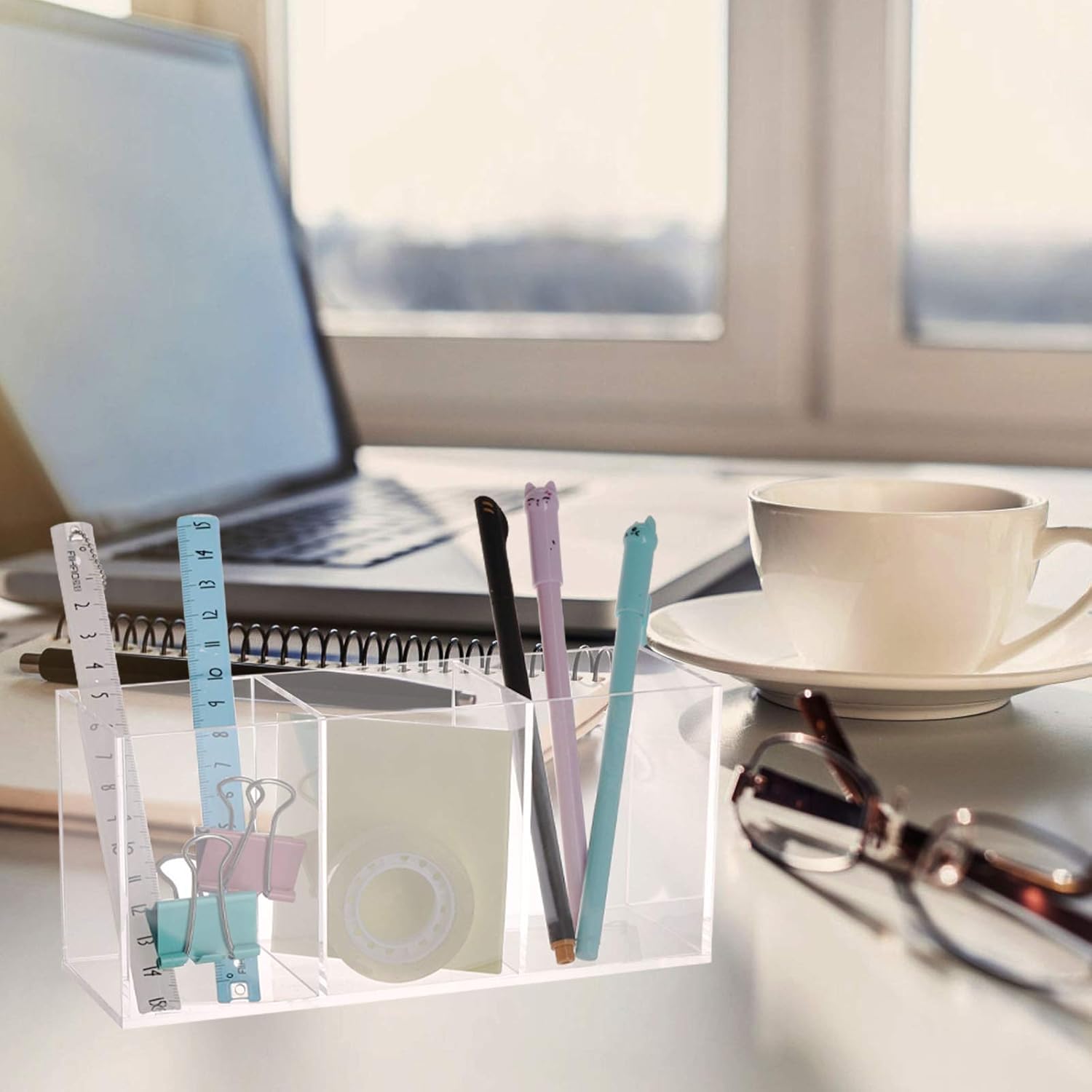 Tbestmax Makeup Brush Holder - Clear Cosmetic Organizer with 3 Slots for Vanity Storage