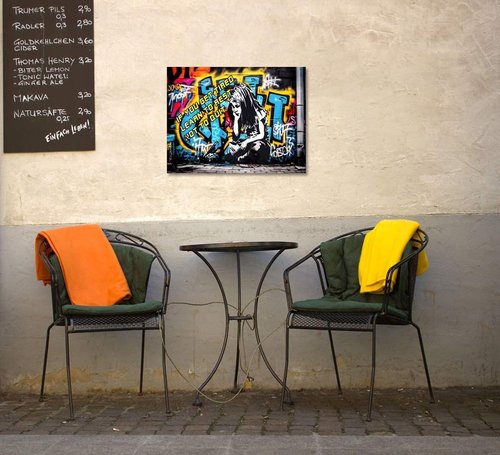 Banksy Graffiti Canvas Wall Art - Colorful Framed Retro Street Art Poster for Living Room | 12x16 Inch