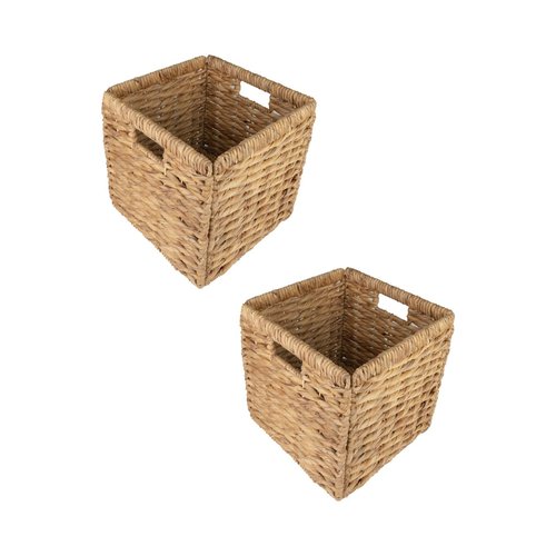 Wicker Storage Cubes 12x12 Set of 2, Heavy Duty Hyacinth Storage Baskets, Baskets for Organizing, Storage Woven Basket, Collapsible Storage Cubes, Rattan Basket, Ikea Kallax Inserts (Water Hyacinth)