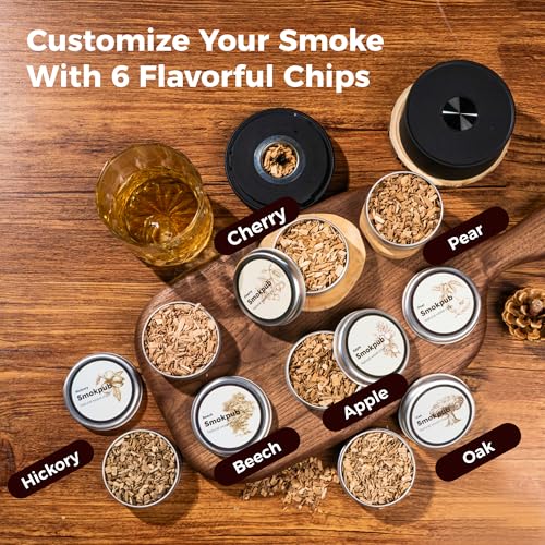 Electric Whiskey Smoker Kit with 6 Wood Chips - Cocktail Infuser, USB Rechargeable, Flame-Free Gift for Whiskey Lovers