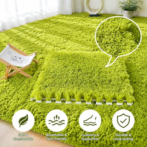 12 Pcs Plush Interlocking Carpet Tiles, Soft Shaggy EVA Foam Floor Mats