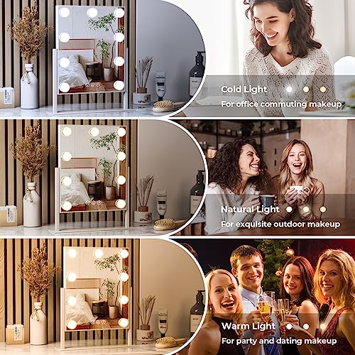 ZL ZELing White Vanity Mirror with Lights 9 Bulbs, Dimmable Touch Control, 360° Rotation