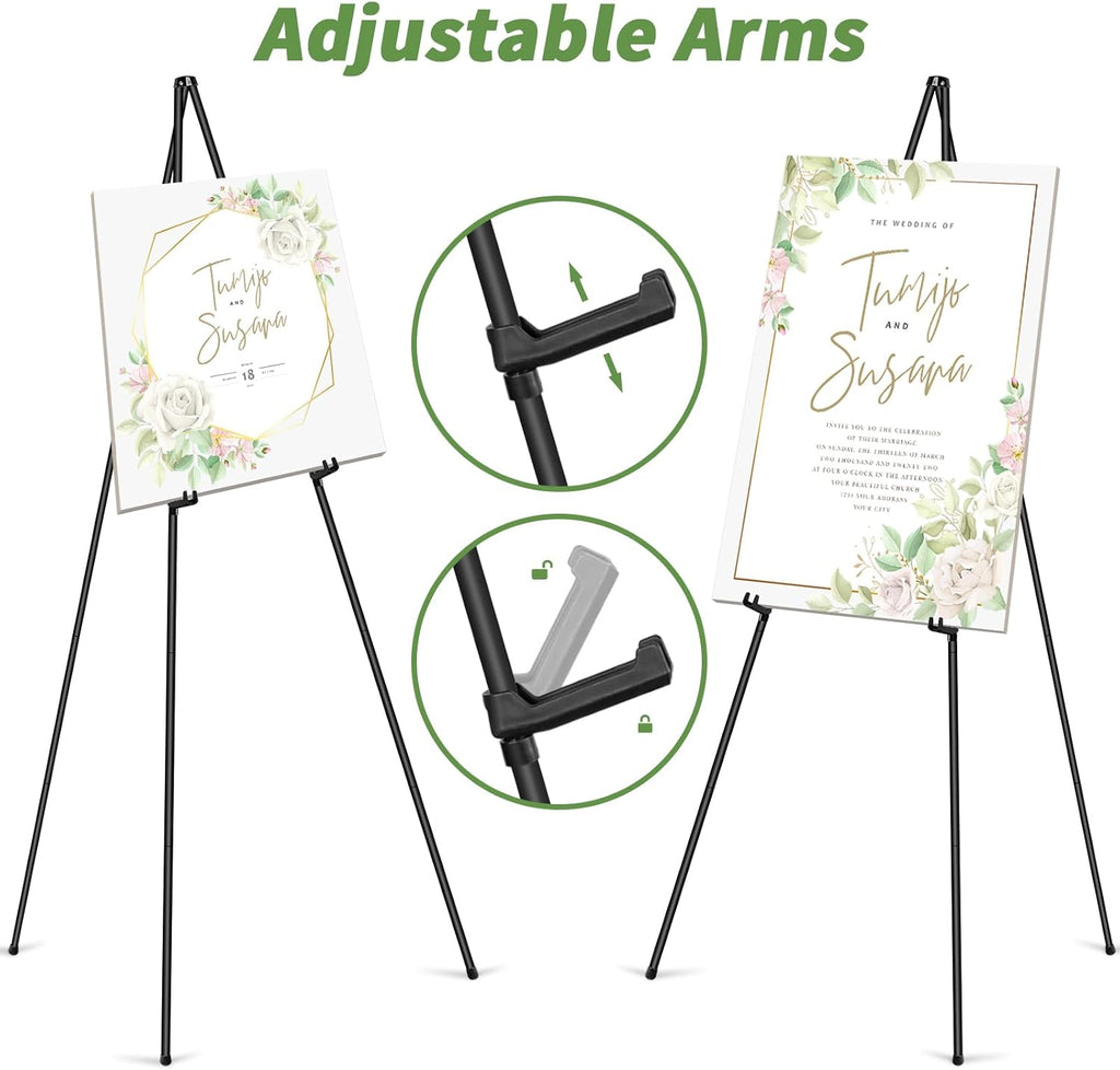 PUJIANG 63" Metal Easel Stand - 3 Pack Display Stands for Pictures, Signs & Art | Includes Carrying Bag