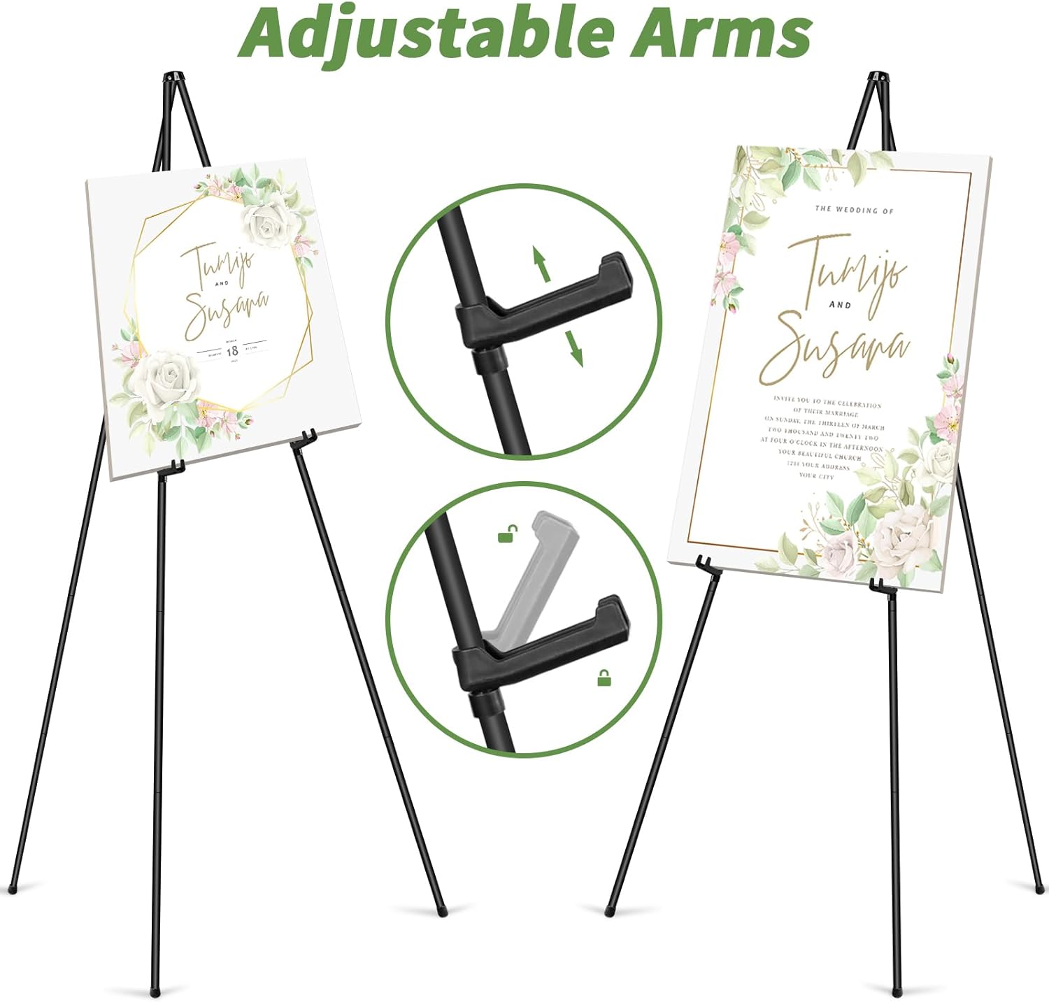 PUJIANG 63" Metal Easel Stand - 3 Pack Display Stands for Pictures, Signs & Art | Includes Carrying Bag