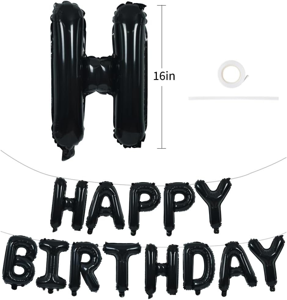 TONIFUL Black Happy Birthday Balloons Banner - 16-Inch Mylar Foil Letters for 30th to 60th Celebrations
