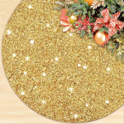 ROMANKAS 46 Inch Gold Sequin Christmas Tree Skirt Velvet Holiday Decor