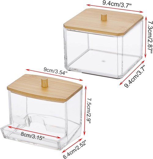 Hipiwe Acrylic Canister Jar Set - Clear Bathroom Dispenser for Q-Tips, Cotton Balls & Paperclips | 2 Pack
