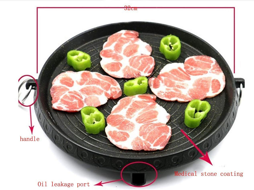 Korean Style BBQ Grill Pan with Maifan Coated Surface Non-stick Smokeless Barbecue Plate for Indoor Outdoor Grilling 32x32cm