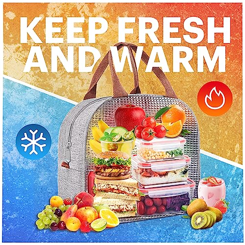 EASYFUN Insulated Lunch Bag for Men and Women, Grey Leakproof Lunch Box
