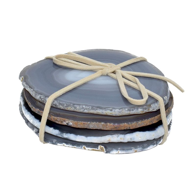 Nature's Decorations Natural Agate Stone Coasters - Set of 4 Polished Geode Drink Mats for Dining & Coffee Table & Kitchen Decor No Dye 3.5-4" Diameter