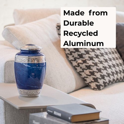 Large Blue Marble Finish Cremation Urn for Ashes Adult – Cremation Urn for Human Ashes – Decorative Funeral Memorial Urn