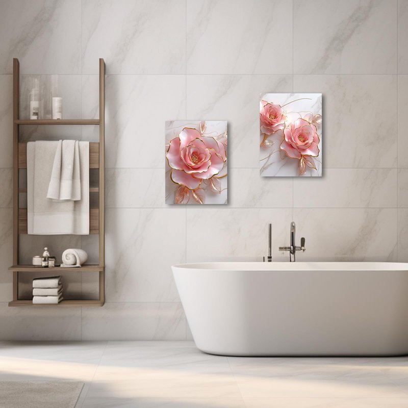 PBXBJY Pink Rose Flower Wall Art Modern Wall Decor Abstract Gold and Pink Canvas Painting Floral Marble Prints for Bedroom Bathroom Decor ((16.00" x 24.00" x 2PCS))