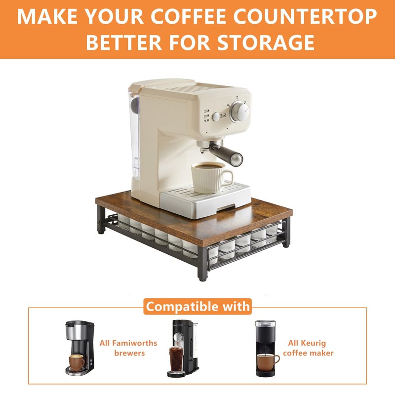 IBUYKE Wooden Coffee Pod Holder for K-Cup, 35 Capacity Capsule Pods Storage,Mullti Coffee Pod Drawer,Home Kitchen Counter Coffee Bar Station Organizer,Brown TCJ001H